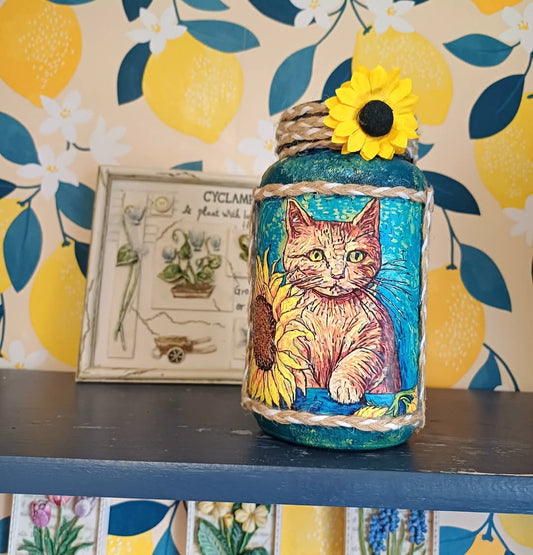 Van gogh inspired cat jar