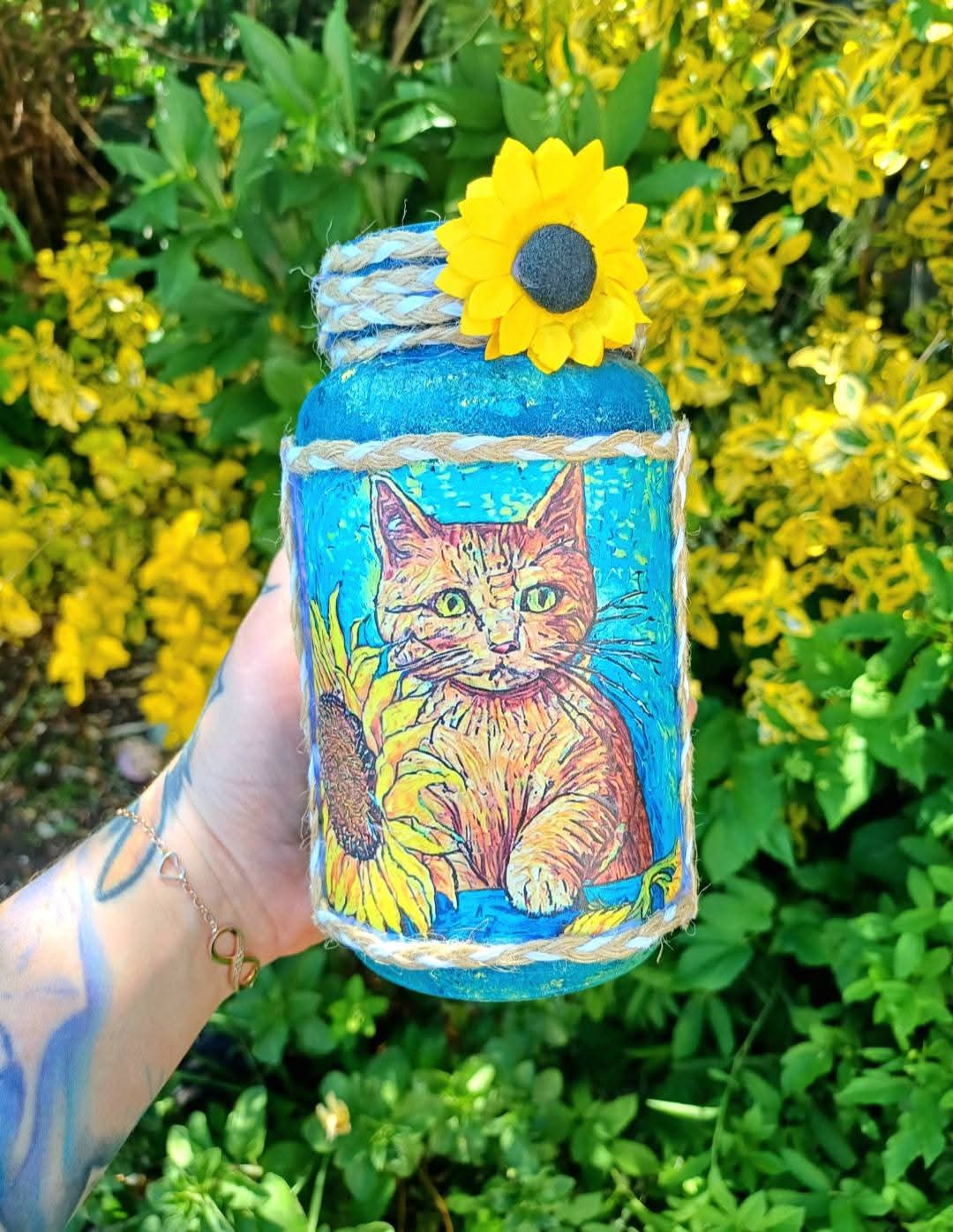 Van gogh inspired cat jar