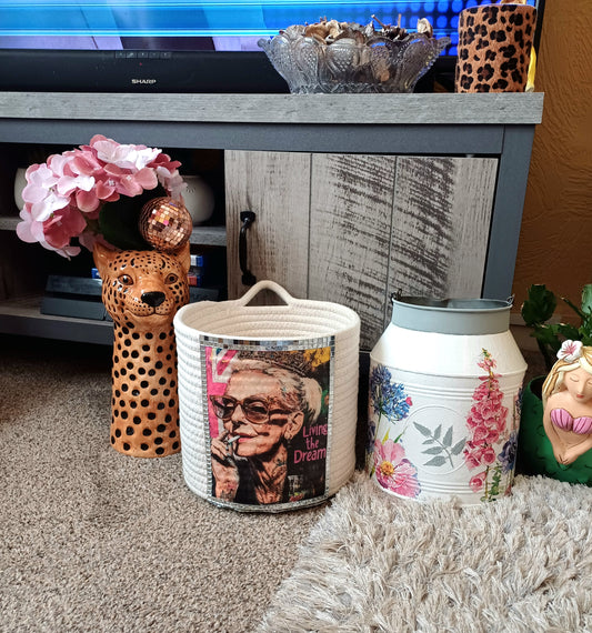 Artistic woven storage basket